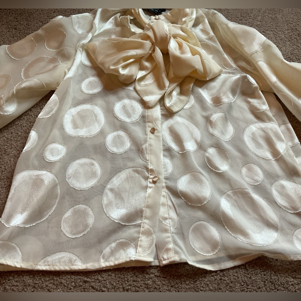 Women’s Cream Polka Dot Bow Blouse